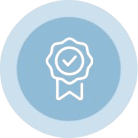 blue icon ribbon with certification check