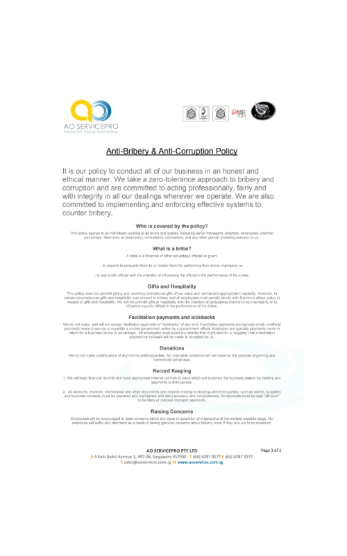Anti Bribery Anti Corruption Policy Certificate 1